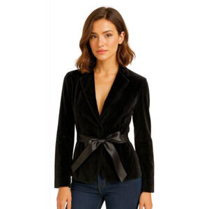 GAP Vintage Y2K Velvet Blazer Black With Pink Satin Lining Size 6